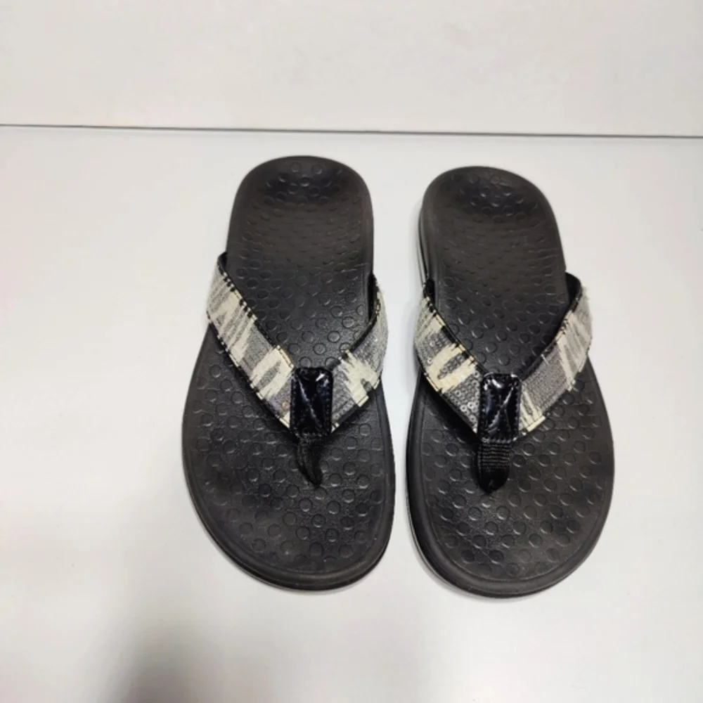 VIONIC Women's Tide  White/Black Sequins Orthotic Flip Flop Sandals Size 6